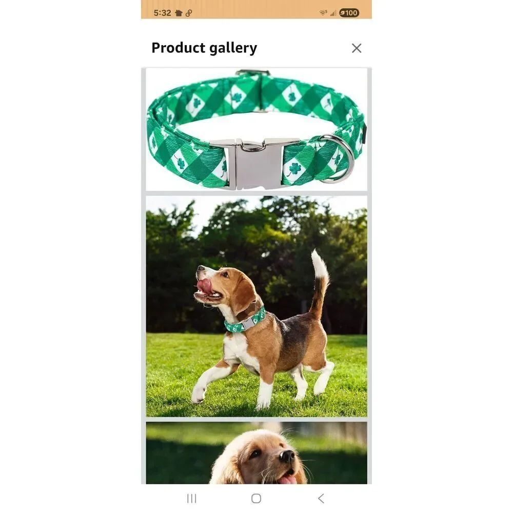 New M Maca Bates small dog collar green white Irish plaid shamrock adjustable